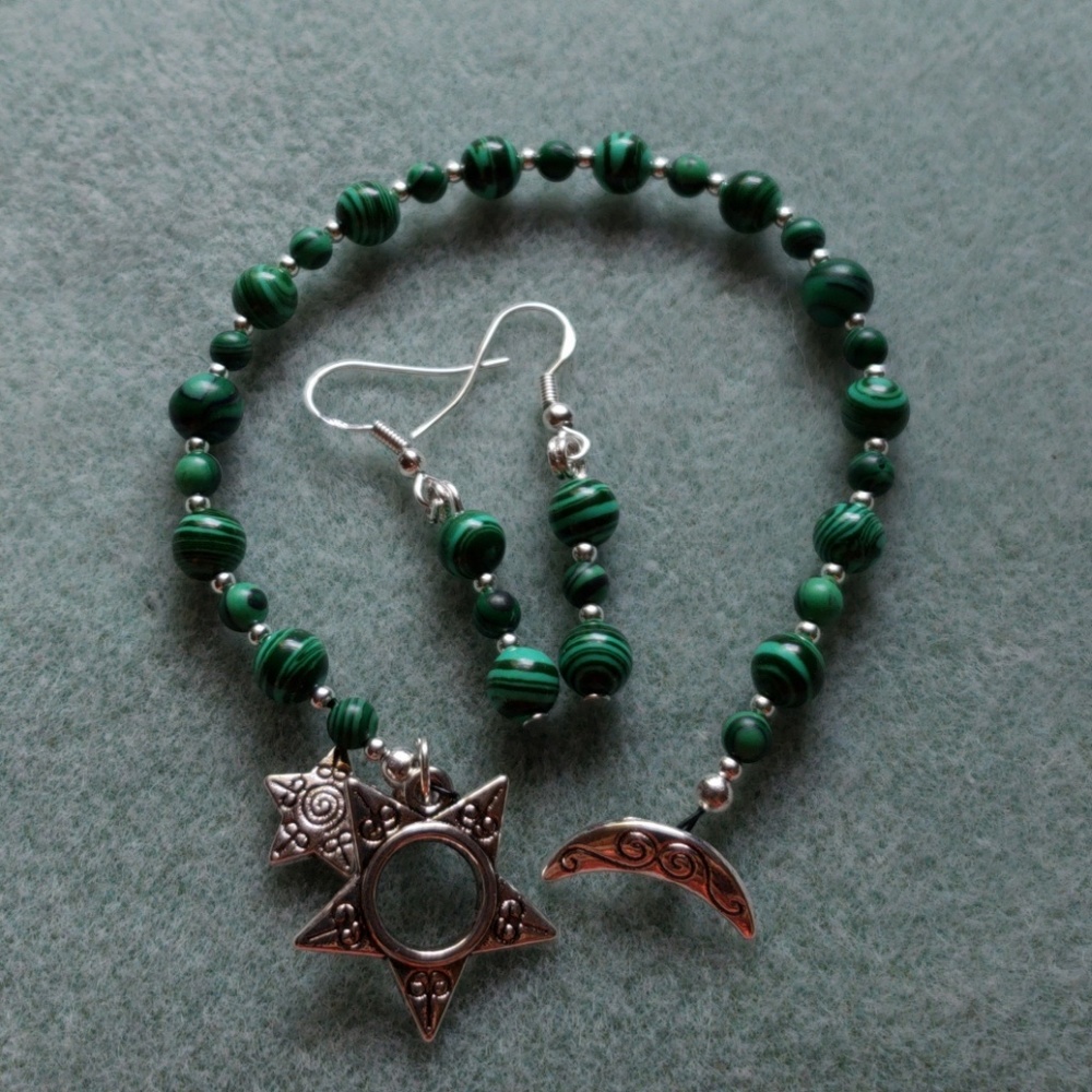 Sterling silver ball and malicites bracelet set